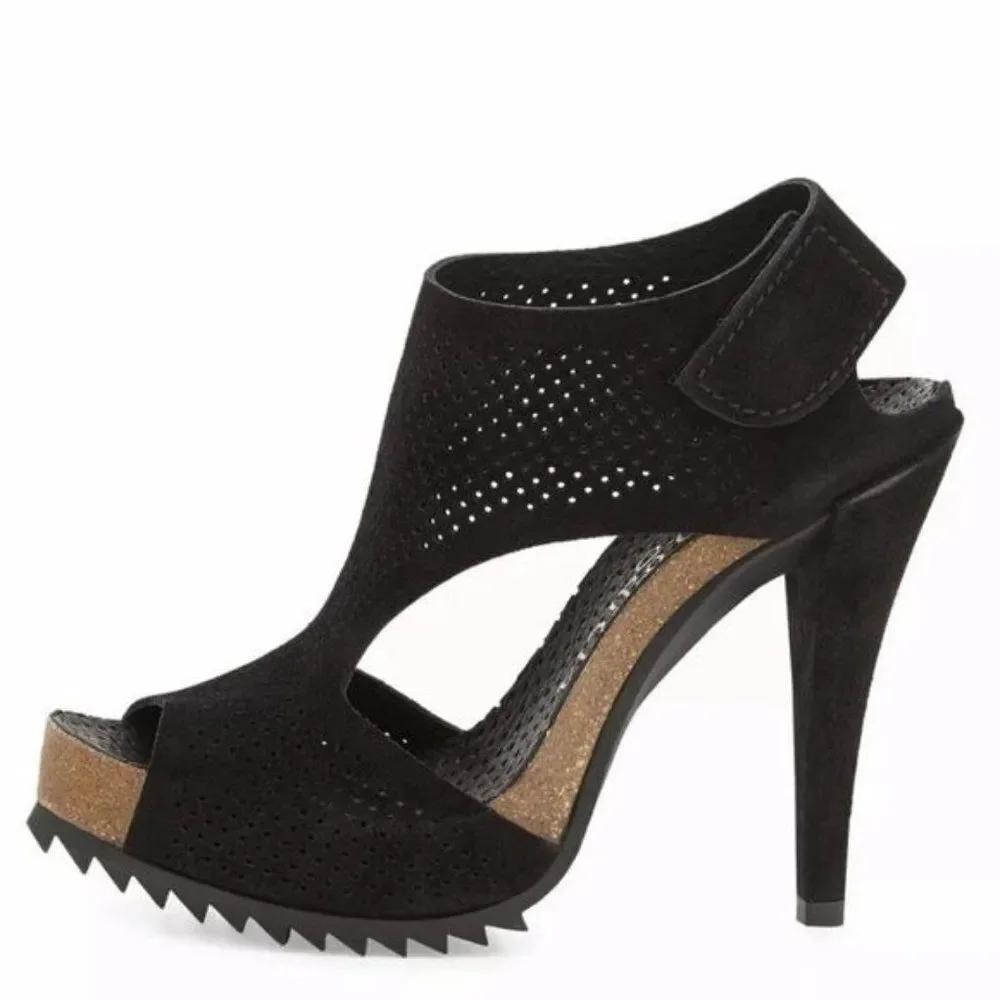 Pedro Garcia Petunia Perforated Heeled Sandals Womens Size 39 Black - Picture 2 of 10